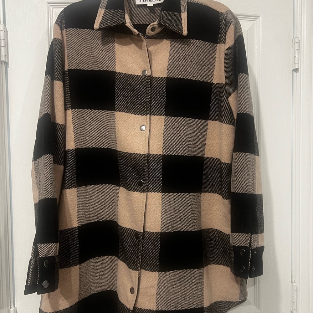 Steve Madden Black & Beige Buffalo Check Coat